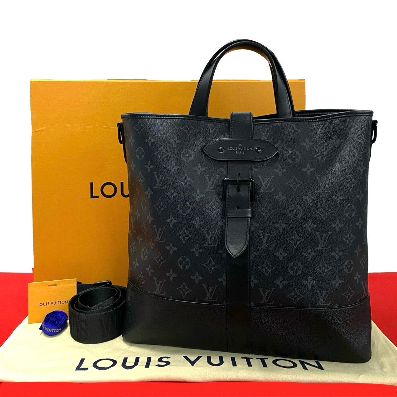 LOUIS VUITTON Shoulder Bag leather black Monogram Eclipse Saumur