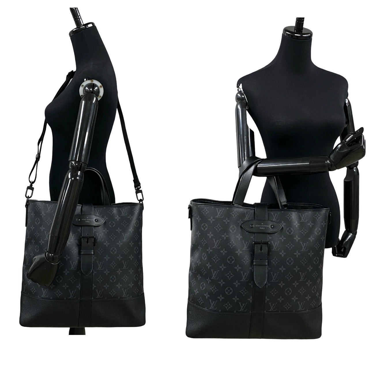 LOUIS VUITTON Shoulder Bag leather black Monogram Eclipse Saumur
