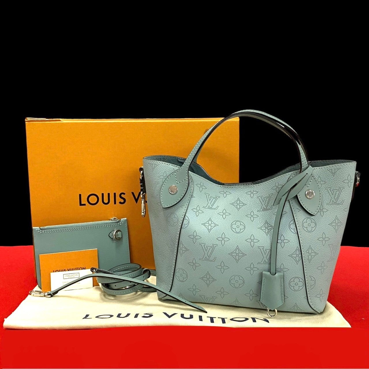 LOUIS VUITTON Shoulder Bag leather blue Monogram Mahina Hina PM