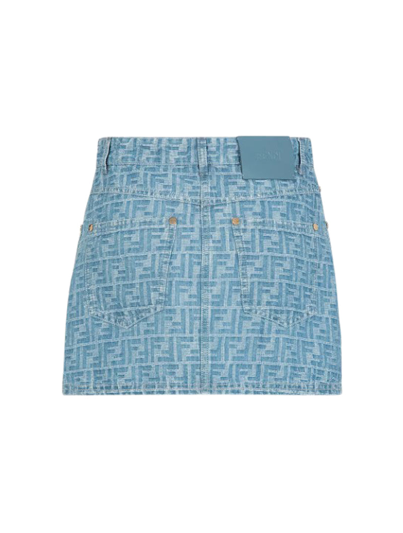 Fendi Women Light Blue Ff Denim Skirt