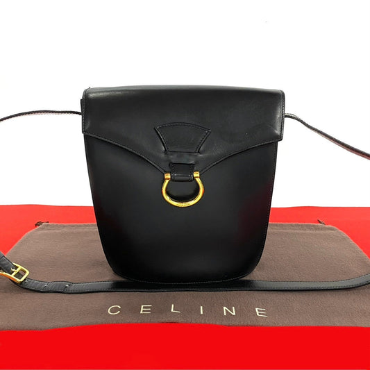 CELINE Shoulder Bag Calfskin, Leather black Gancini logo Metal Women