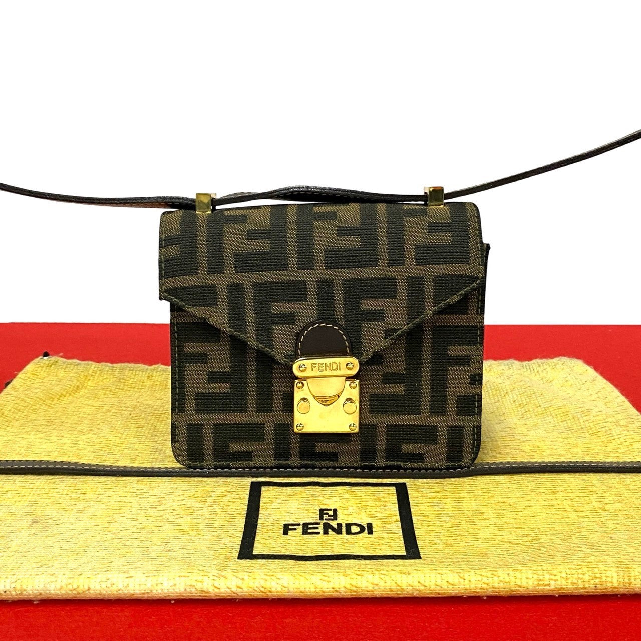 Fendi Zucca Canvas Leather Shoulder Bag