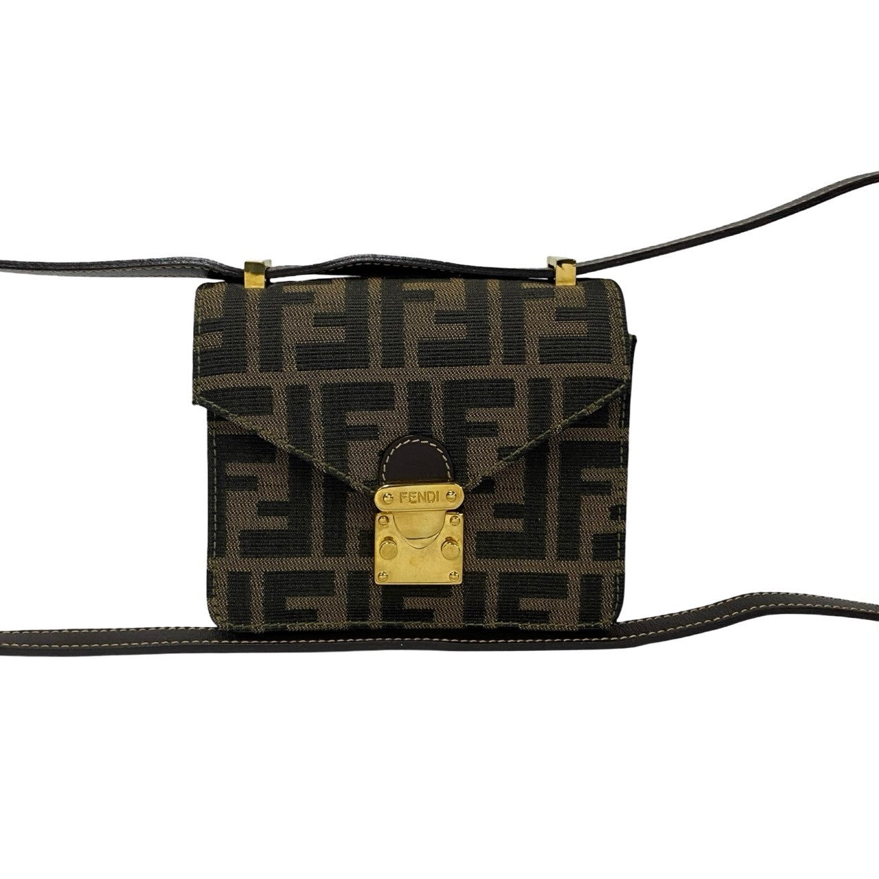 Fendi Zucca Canvas Leather Shoulder Bag