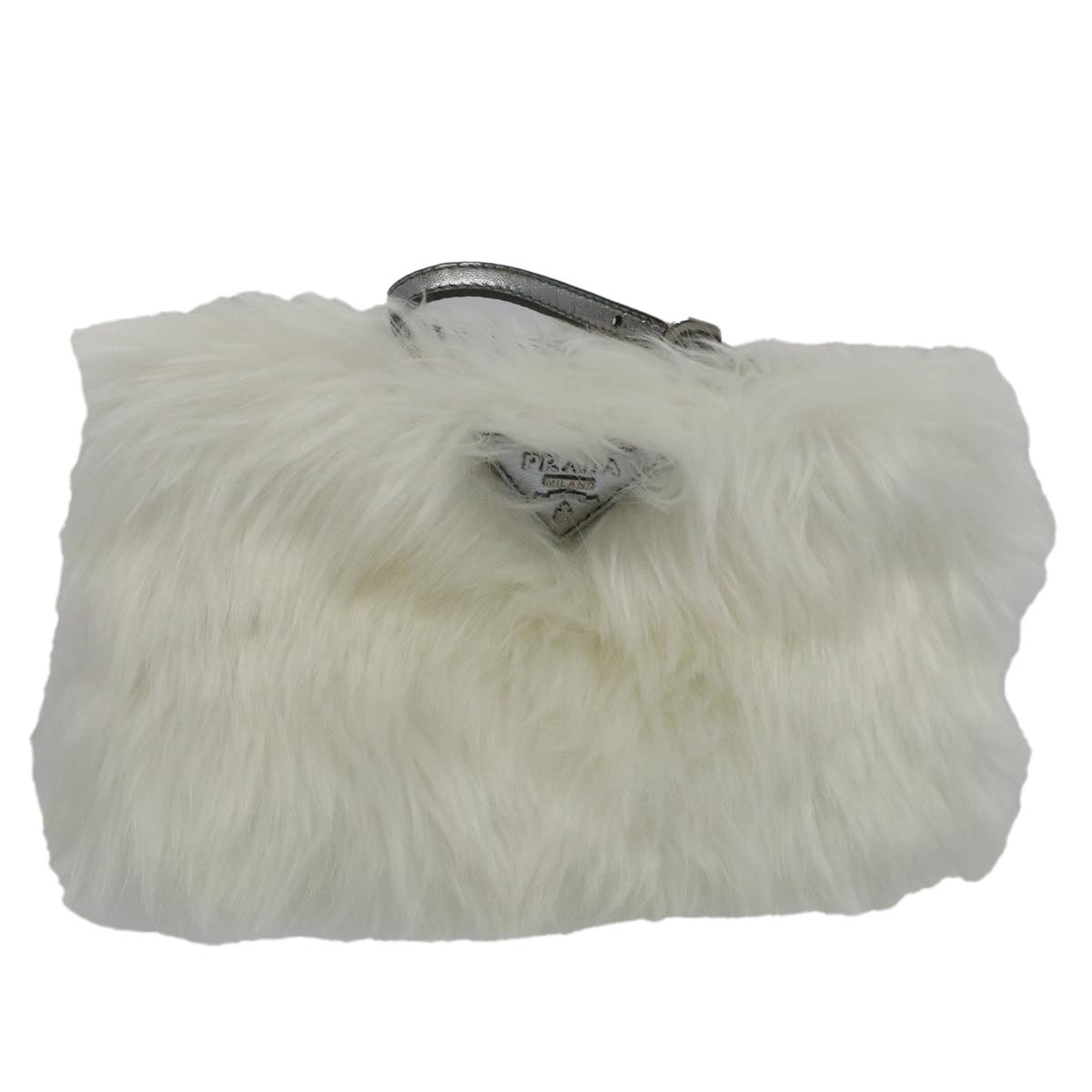 PRADA Clutch Bag Fur White Auth