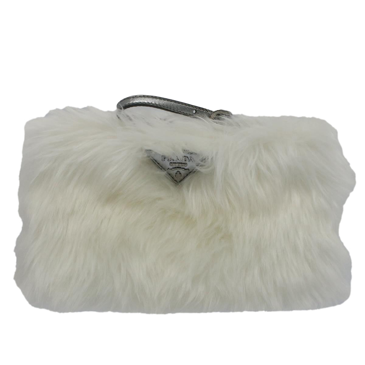 PRADA Clutch Bag Fur White Auth