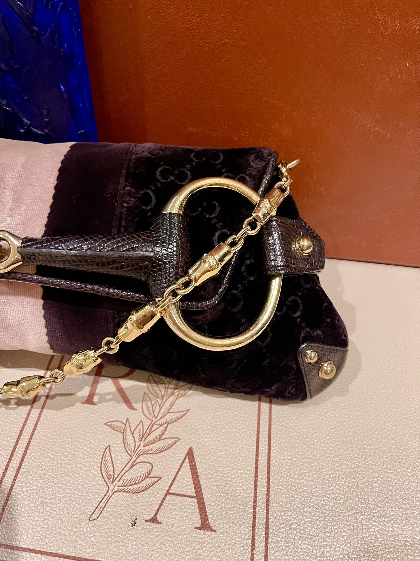 Gucci Horsebit 1955 Large Velvet Purple Shoulder Bag