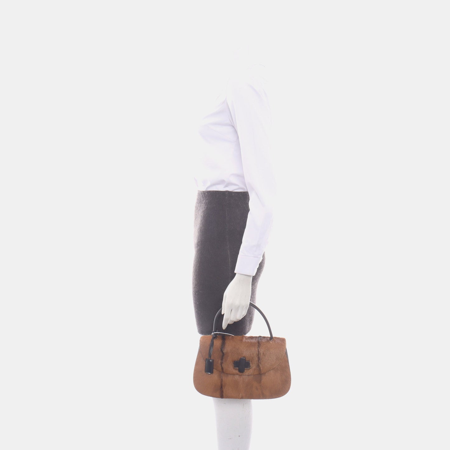 Gucci Bamboo 1947 Top Handle Bag Leather Medium Brown Pony-style Calfskin Leather