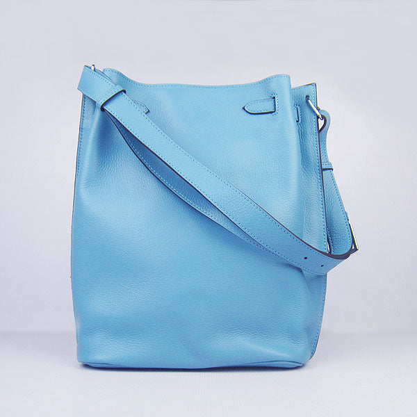 Luxury Hermes Nappa Leather Shoulder Bag light blue Silver