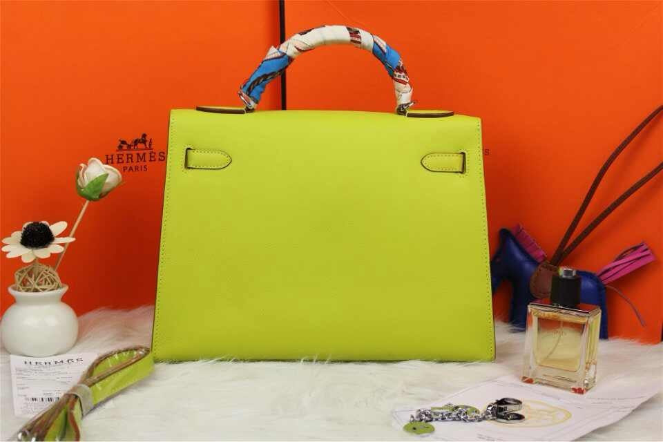 Luxury Hermes Kelly 32cm Epsom Leather Handbag Lemon Yellow