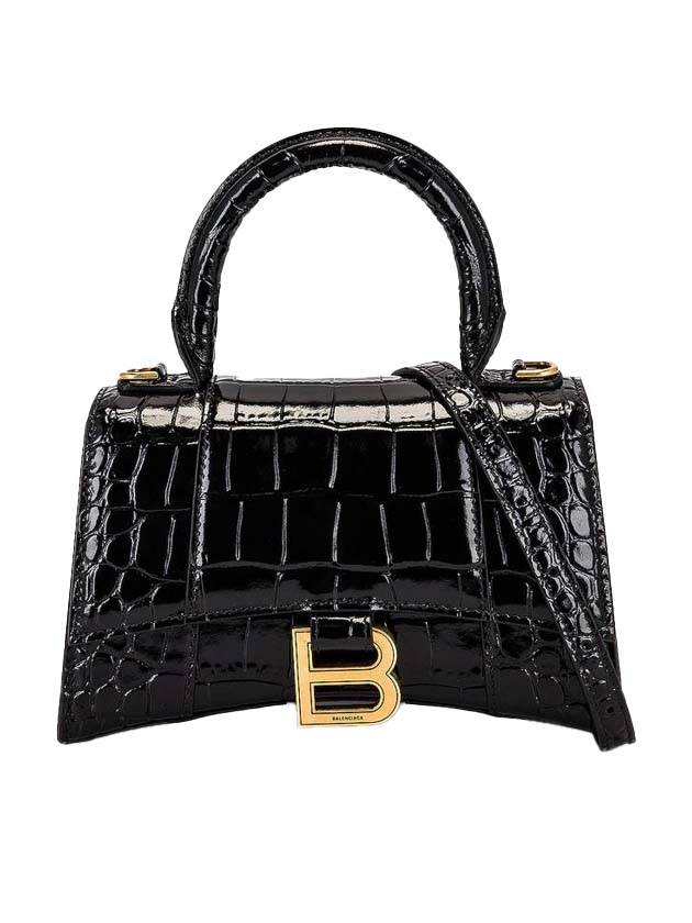 Luxury Balenciaga Trending 2026 Hourglass Crocodile Embossed Leather XS Tote Bag Black