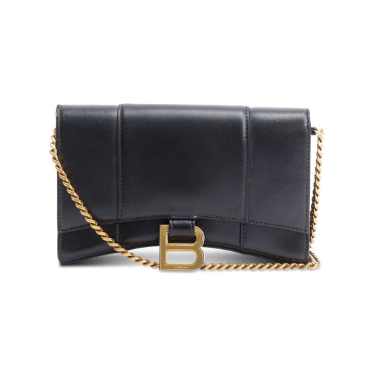 Balenciaga Black Smooth Leather Hourglass Wallet on Chain