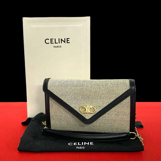CELINE Shoulder Bag Canvas, Leather black Triomphe Chain Shoulder Women