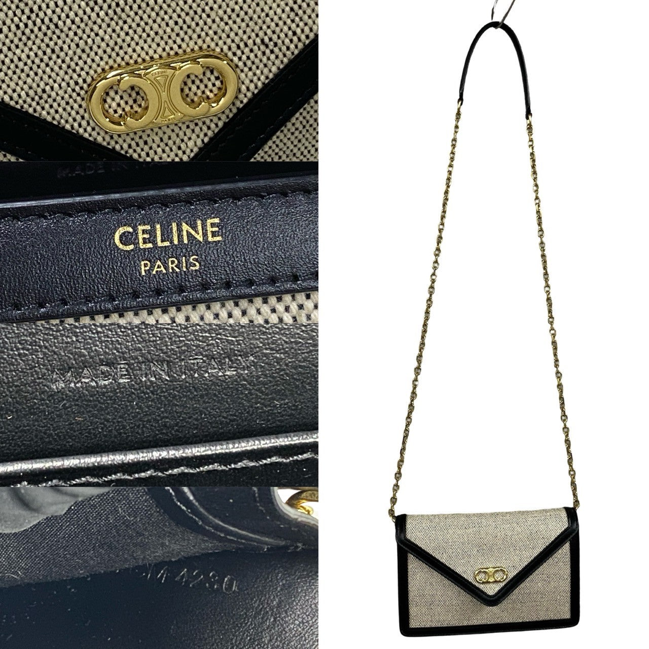 CELINE Shoulder Bag Canvas, Leather black Triomphe Chain Shoulder Women
