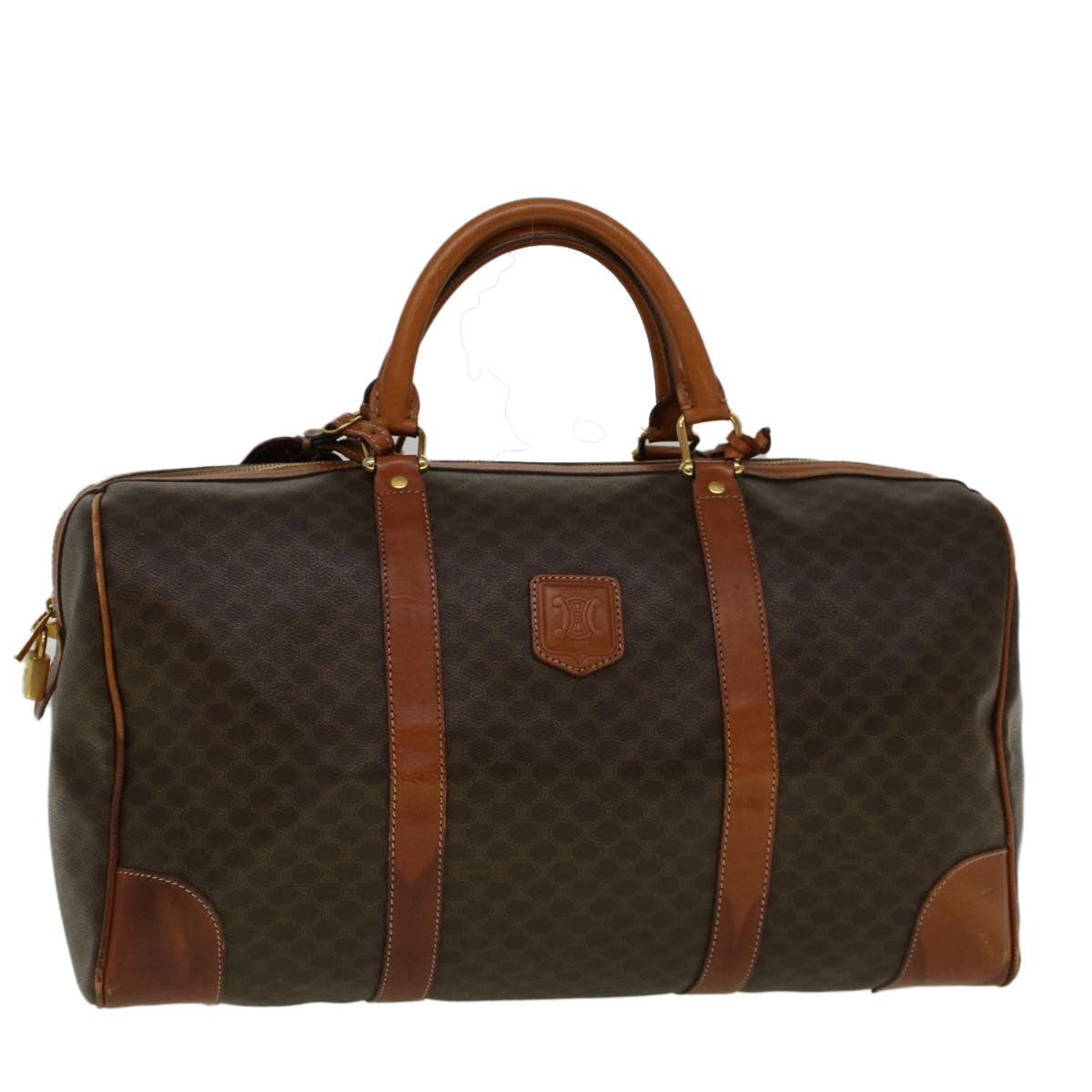 Luxury CELINE Macadam Canvas Boston Bag PVC Leather Brown 59265