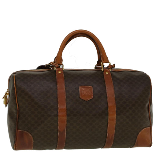 Luxury CELINE Macadam Canvas Boston Bag PVC Leather Brown 59265