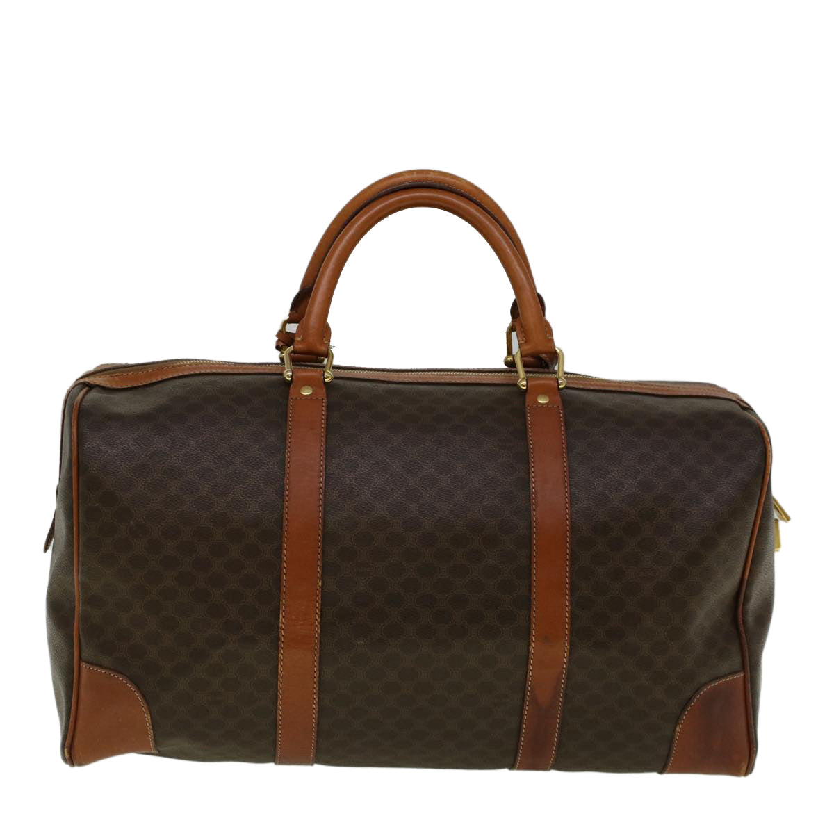 Luxury CELINE Macadam Canvas Boston Bag PVC Leather Brown 59265
