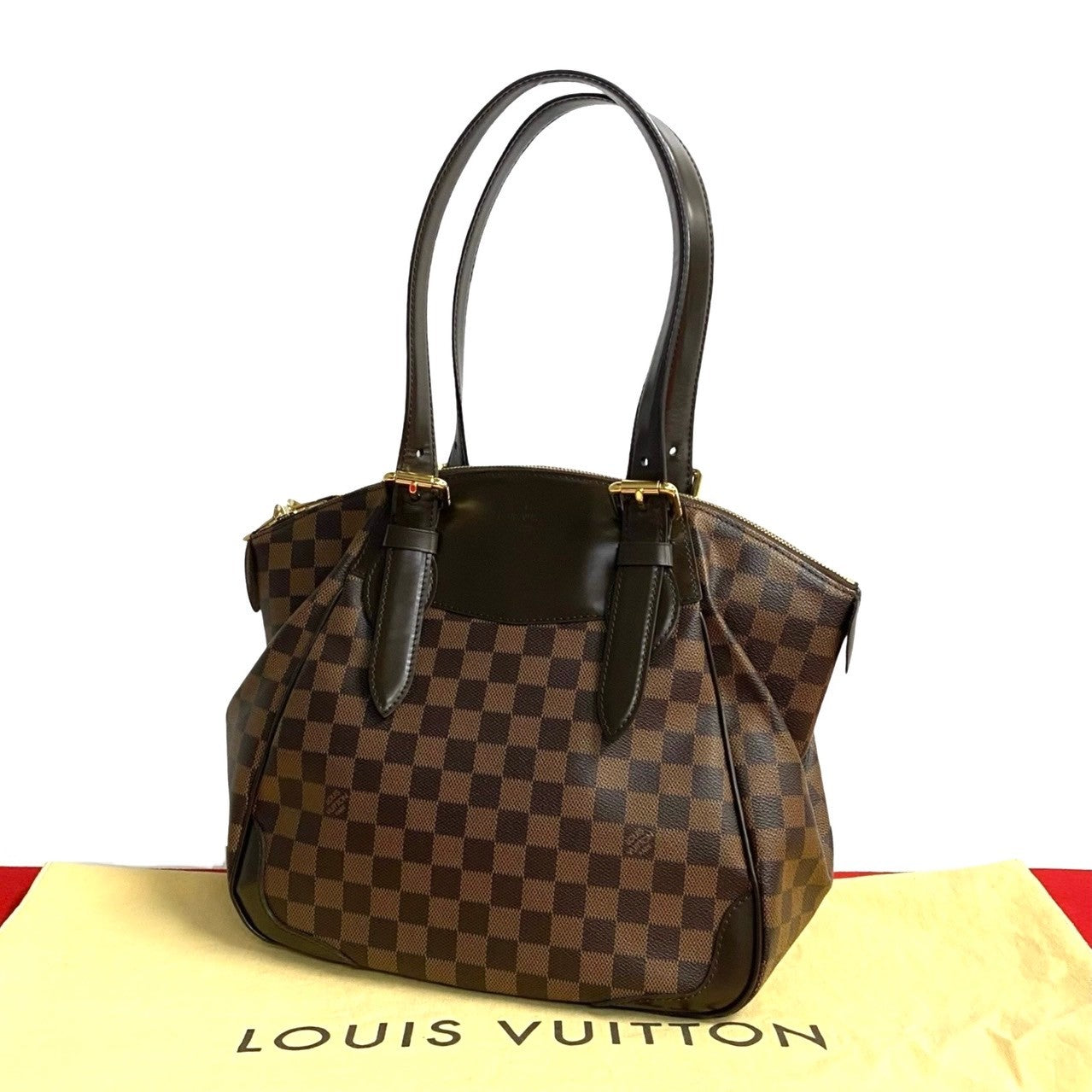 LOUIS VUITTON Handbag Leather, PVC Brown Damier Verona MM Women