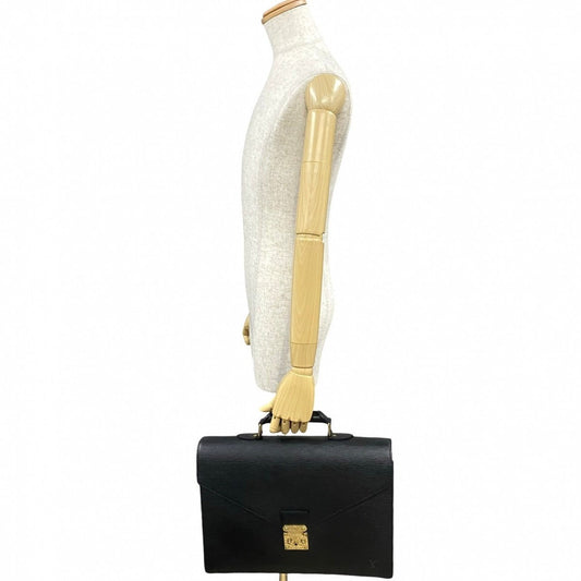 LOUIS VUITTON Business bag leather black Epi Serviette Ambassador mens