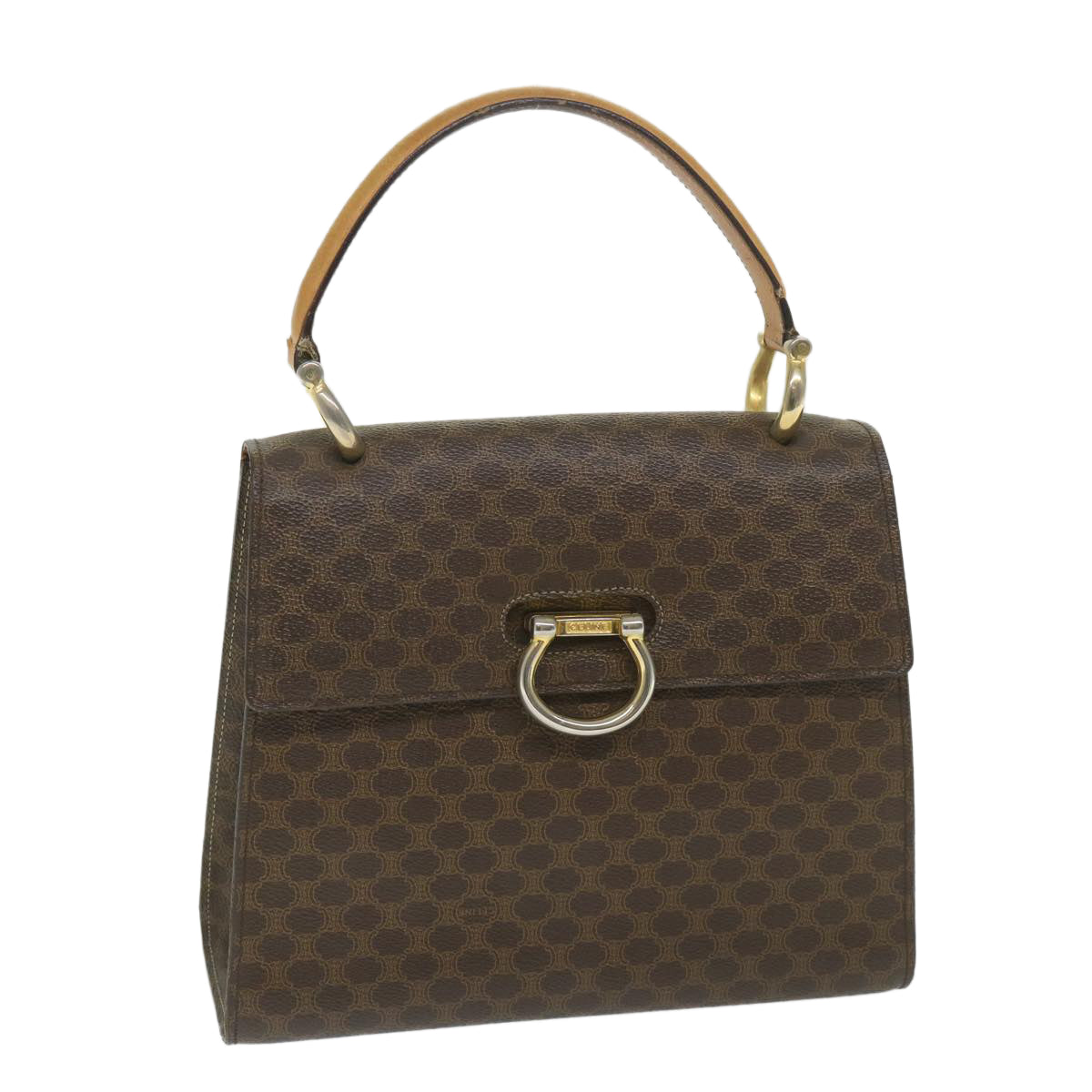 Luxury CELINE Macadam Canvas Hand Bag PVC Leather Brown 59942