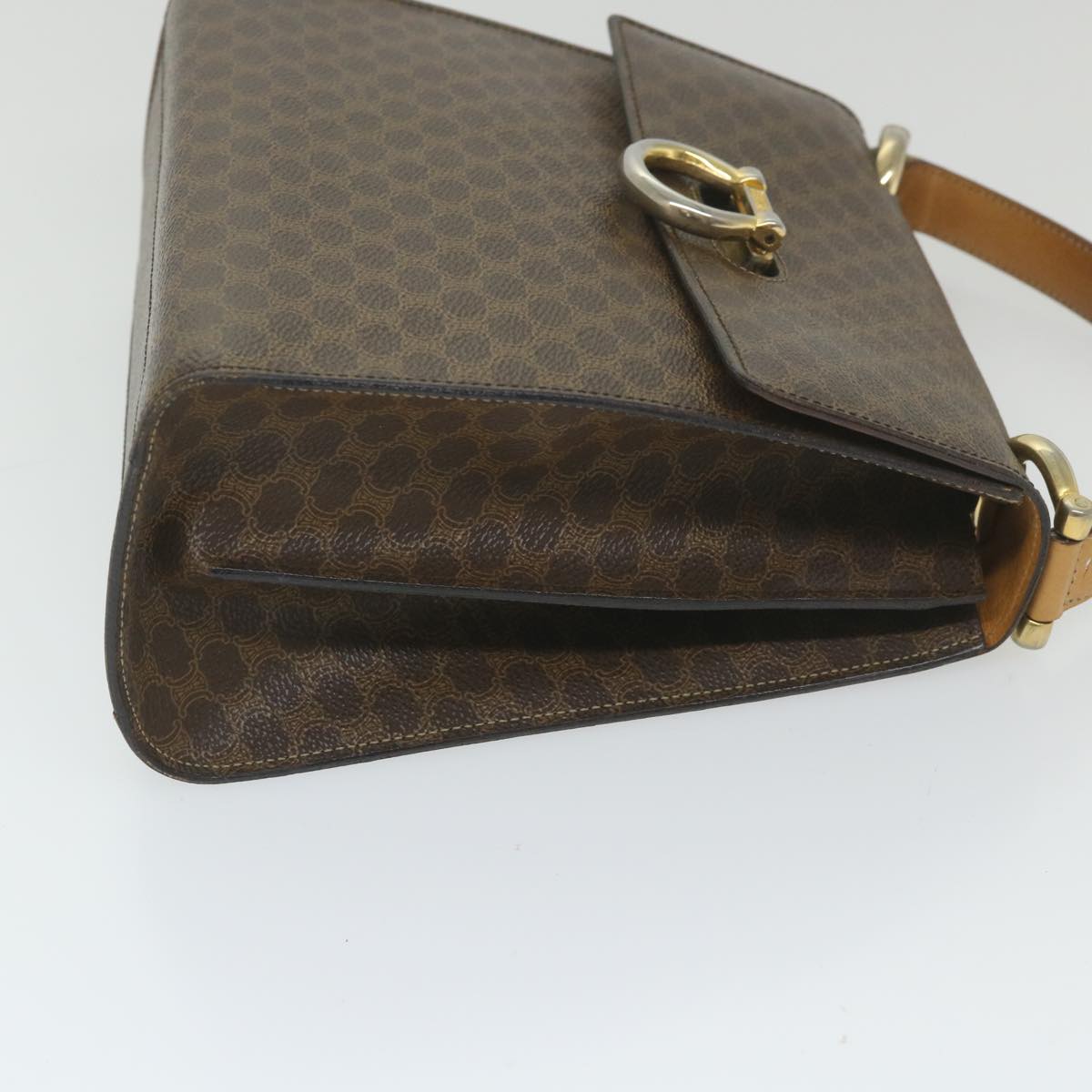 Luxury CELINE Macadam Canvas Hand Bag PVC Leather Brown 59942