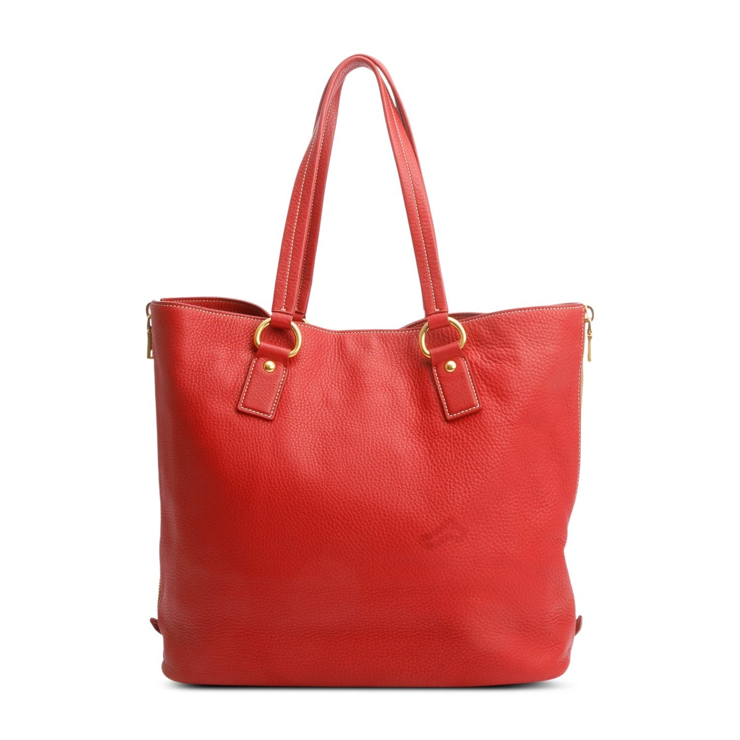Prada Red Vitello Daino Leather Side Zip Tote