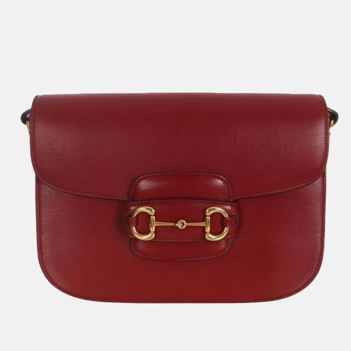 Gucci 1955 Horsebit Leather Shoulder Bag Red Small