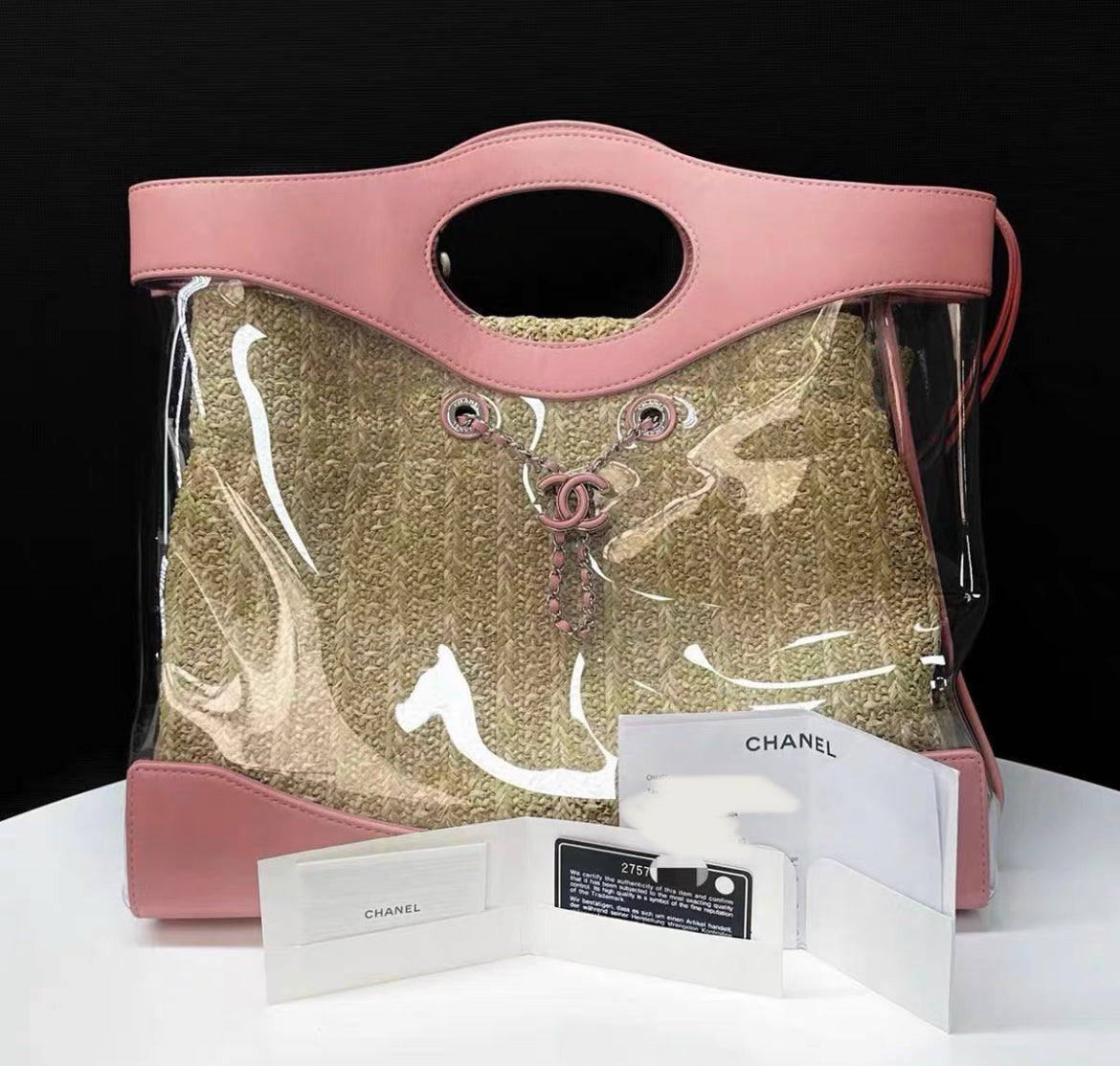 CHANEL Calfskin PVC Chanel 31 Bag Pink