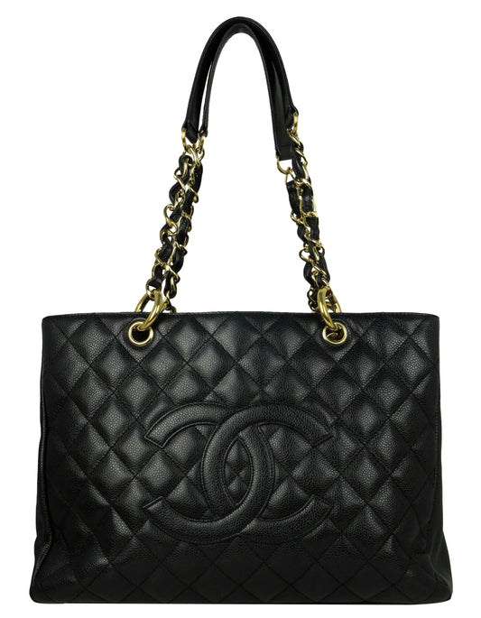 Chanel Black Caviar Leather Quilted Grand Shopper Tote GST Bag