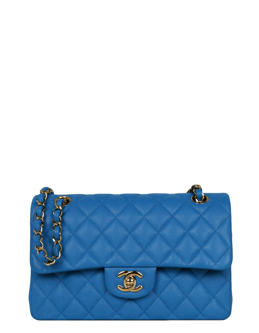 Chanel Blue Caviar Leather Quilted Small Double Flap Classic Bag