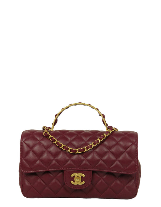 Chanel Burgundy Lambskin Leather Flapbag w/ Handle