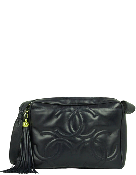 Chanel Navy Leather CC Embossed Bag
