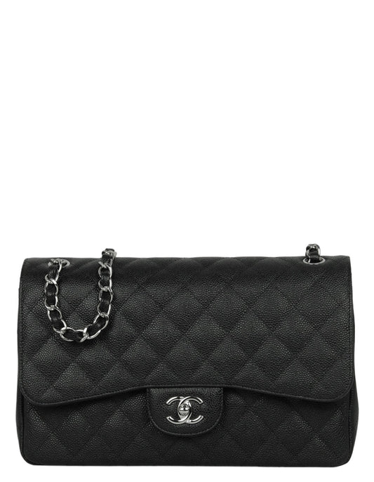 Chanel Black Caviar Leather Double Flap Jumbo Bag