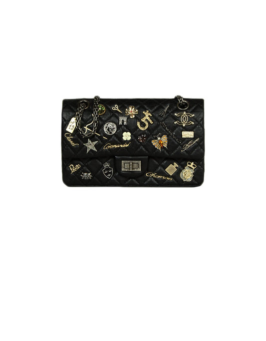 Chanel Black Calfskin Quilted 2.55 Lucky Charms 225 Reissue Double Flap Bag