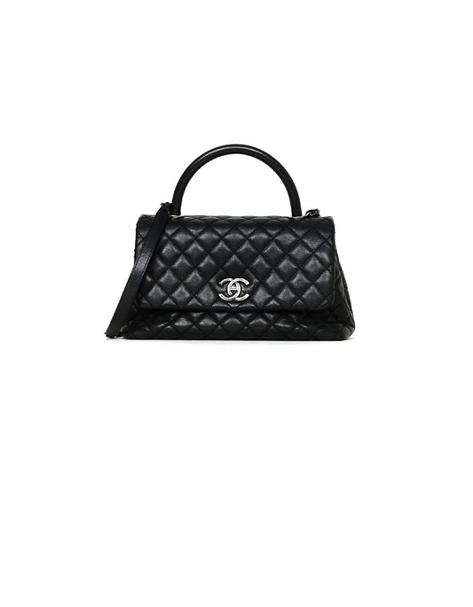 Chanel Black Caviar Quilted Small Coco Handle Flap Bag