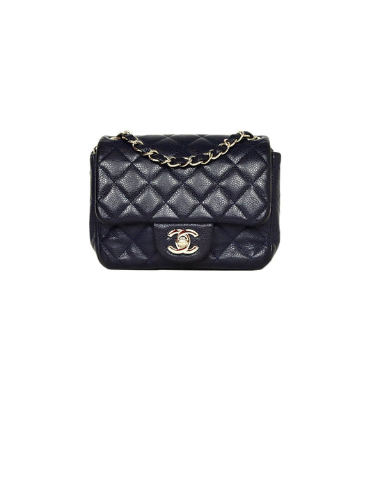 Chanel Navy Caviar Leather Mini Classic Bag