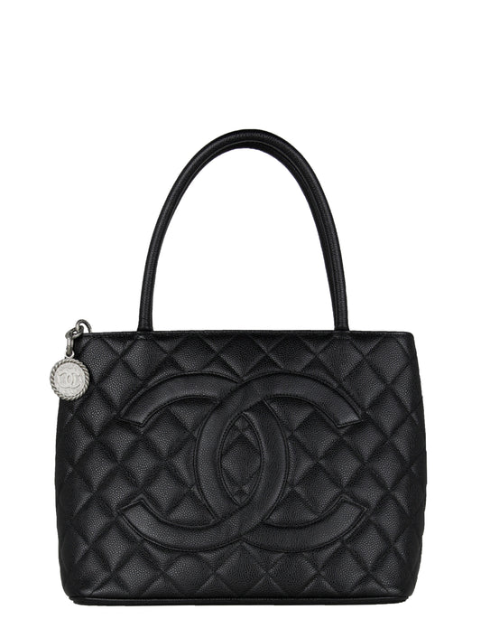 Chanel Black Caviar Leather CC Medallion Tote Bag