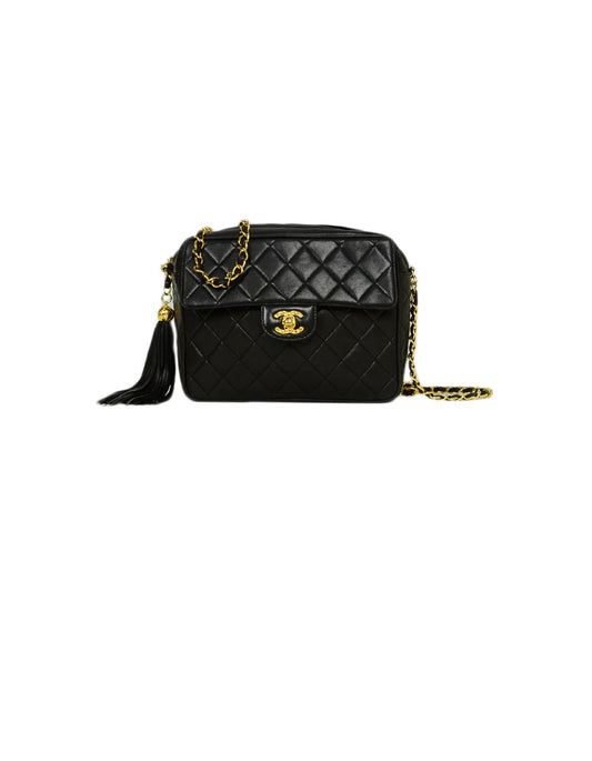 Chanel Black Lambskin Quilted CC Camera Crossbody Bag