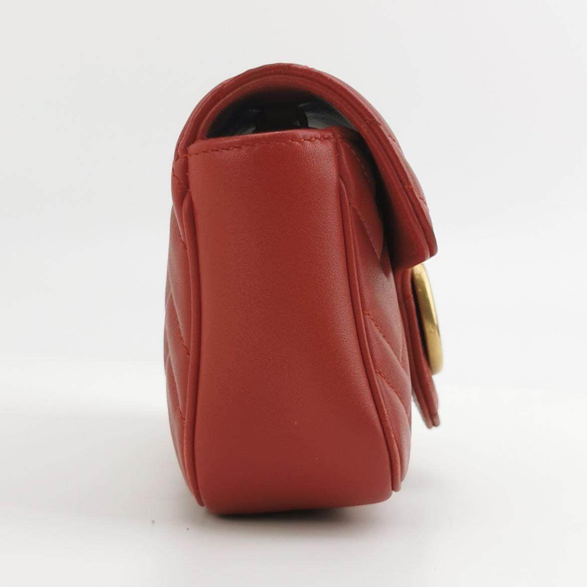 Gucci Marmont Super Mini Flap Leather Bag Red Leather