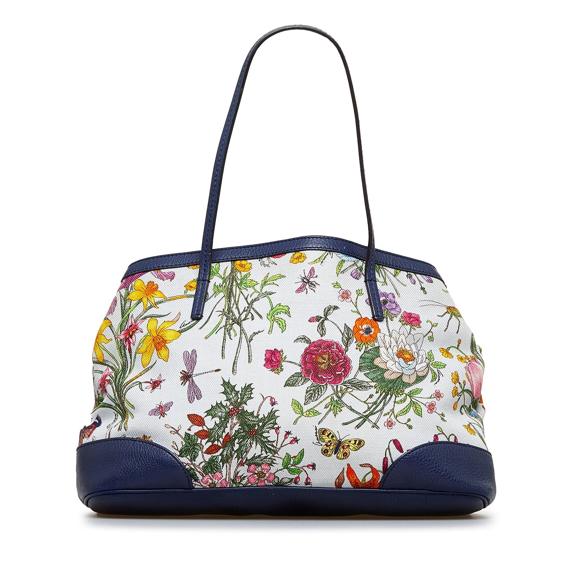 Gucci Flora White Leather Canvas Tote