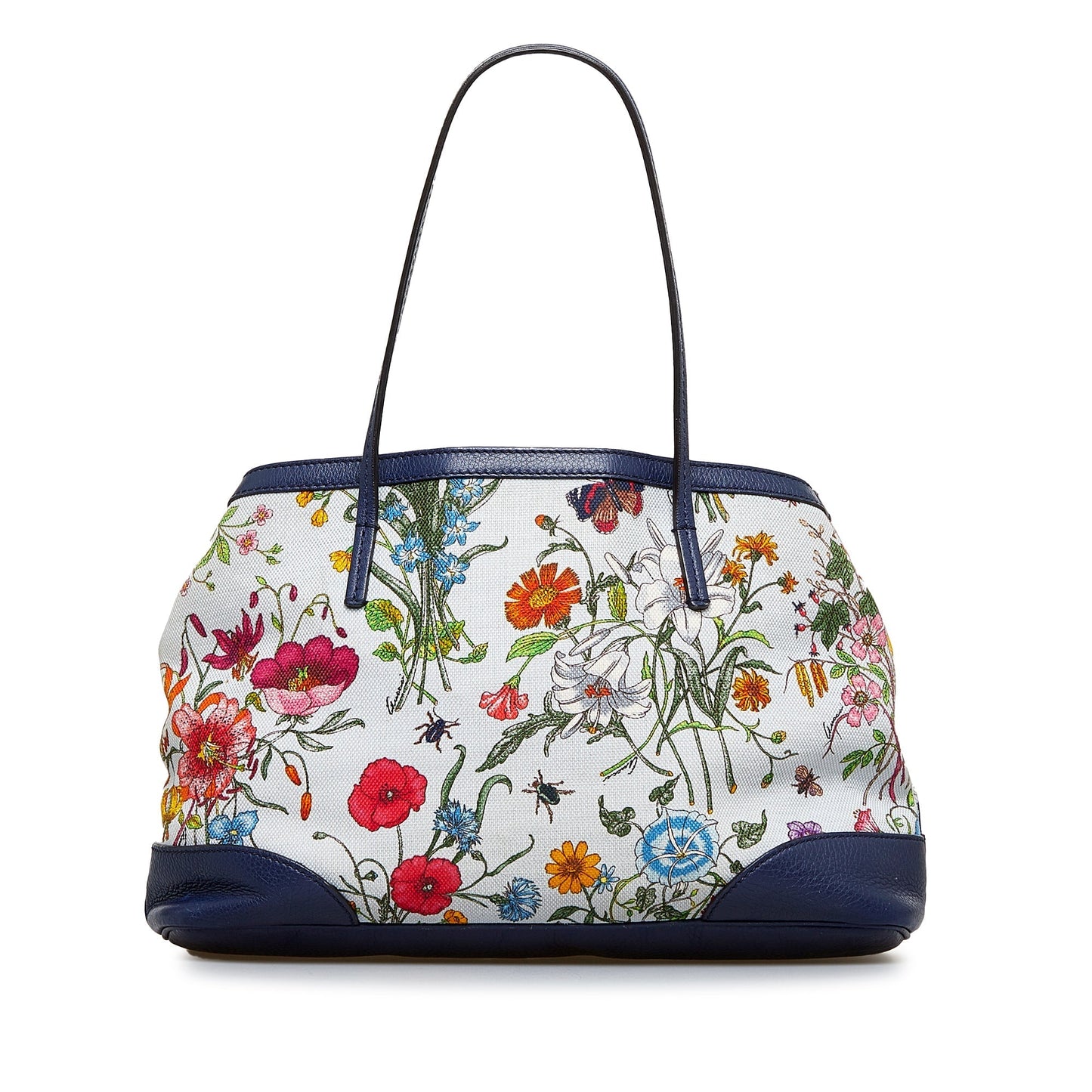 Gucci Flora White Leather Canvas Tote