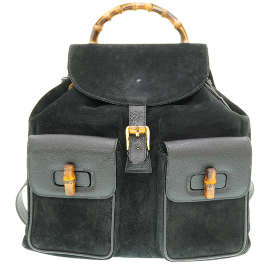 GUCCI Backpack Suede black Bamboo Women