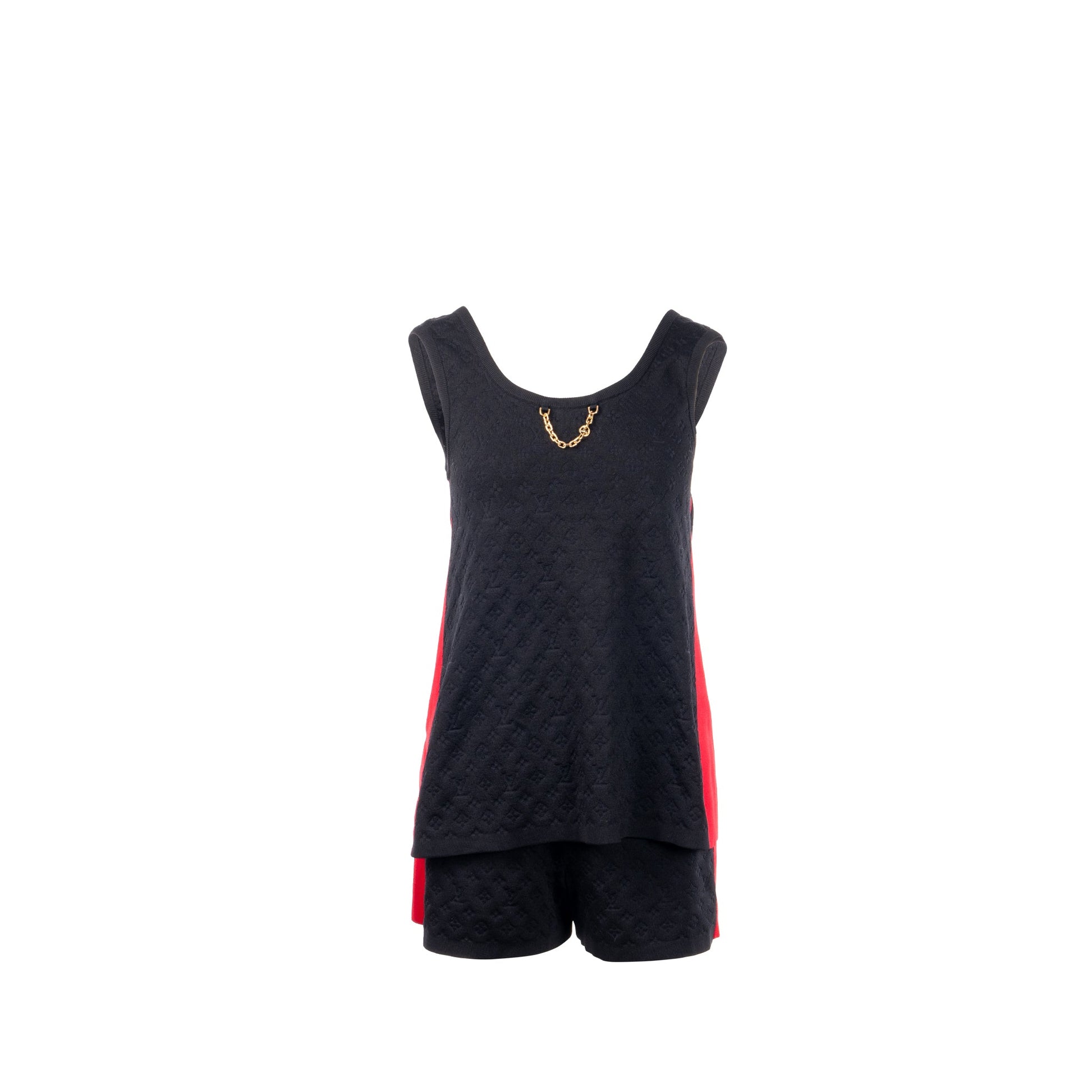 Louis Vuitton size XS Sporty Tank Top and shorts suit Embossed Monogram silk/polyamide black /red Shoulder Bag
