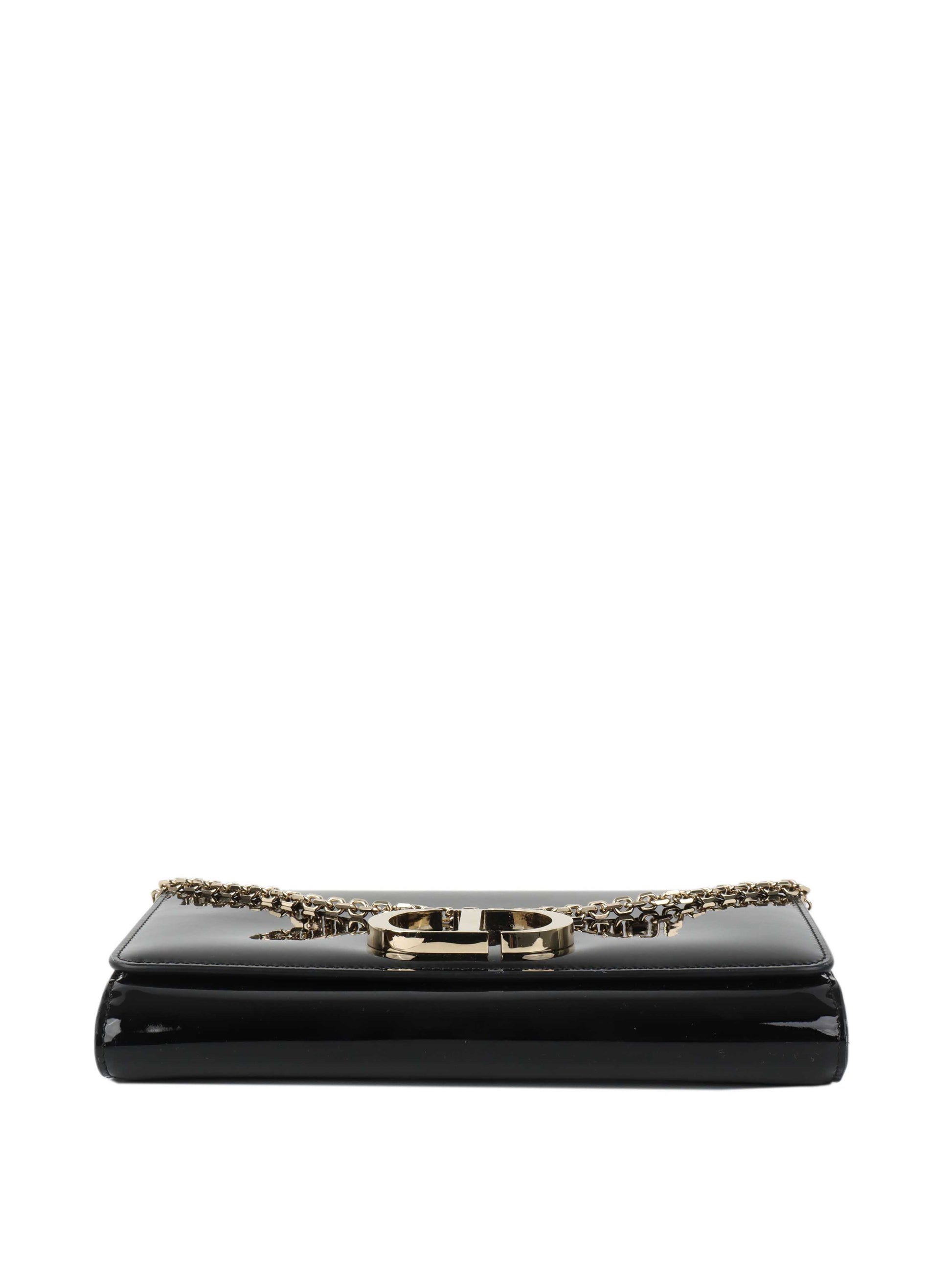 Dior Black Patent Leather 30 Montaigne Chain Clutch.