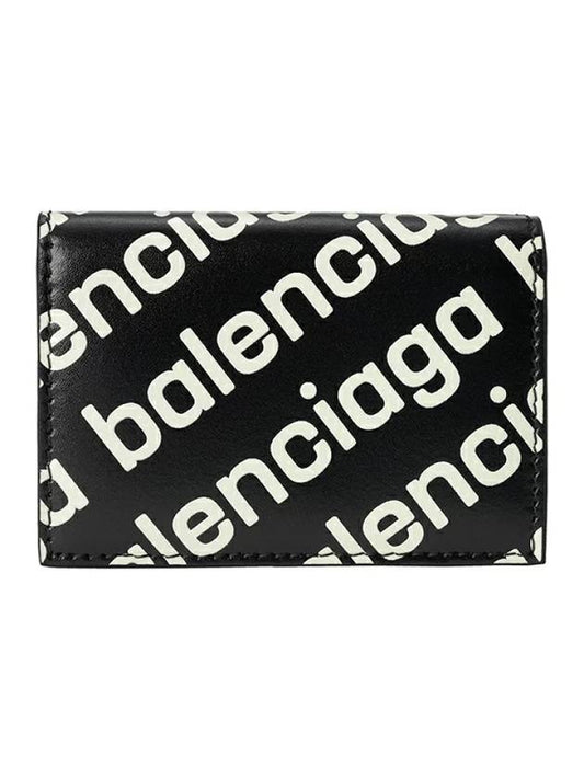 Luxury Balenciaga Trending 2026 All-Over Logo Print Tri-Fold Half Wallet Black