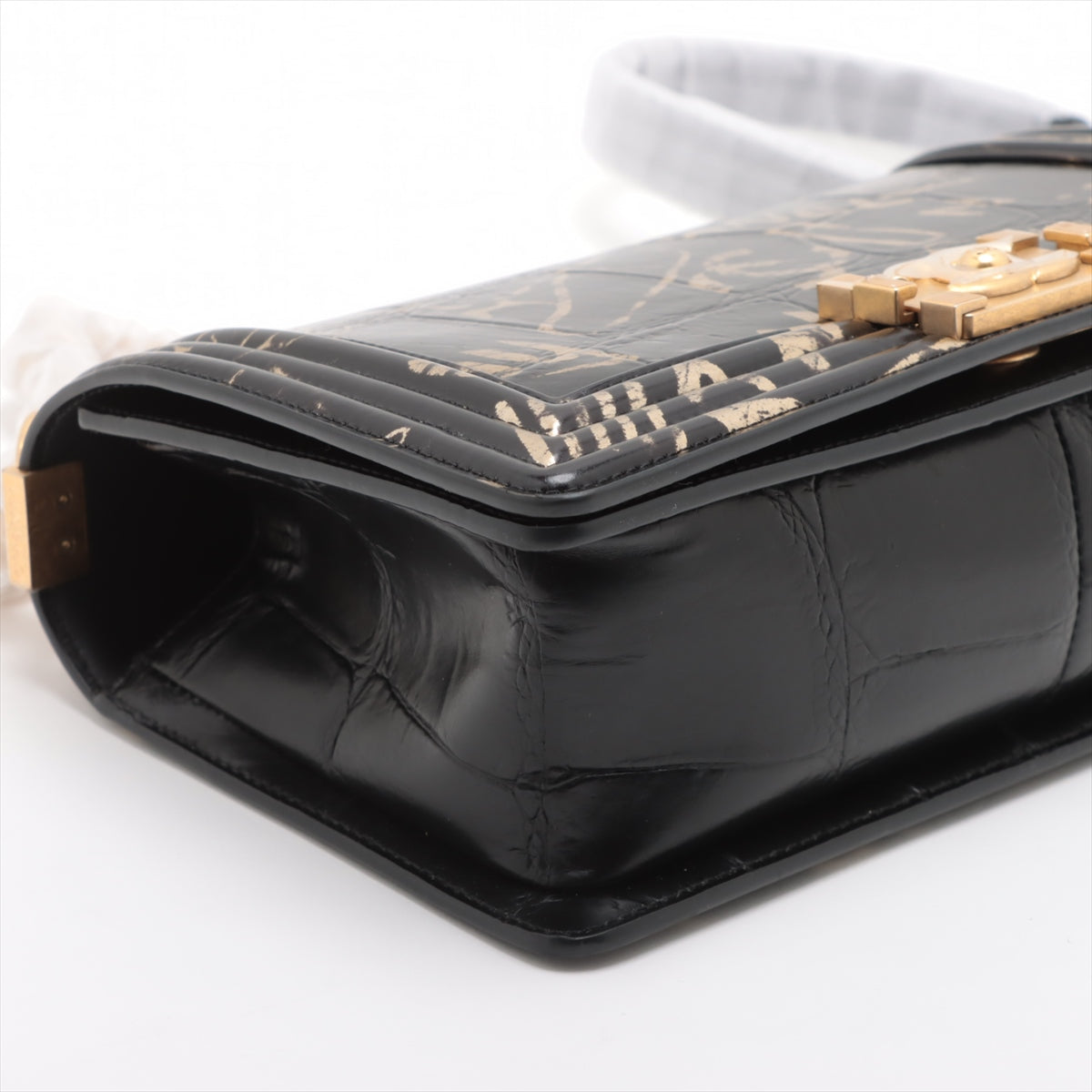 Chanel Boy Chanel 25 Crocodile Press Chain Shoulder Bag Black G 28th