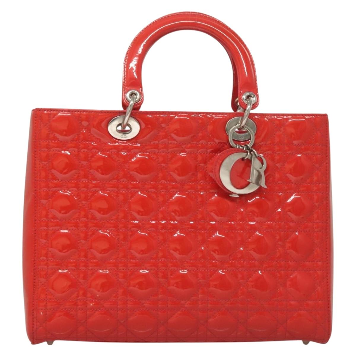 Christian Dior Lady Dior Patent Patent Leather Red Patent_Leather Bag  