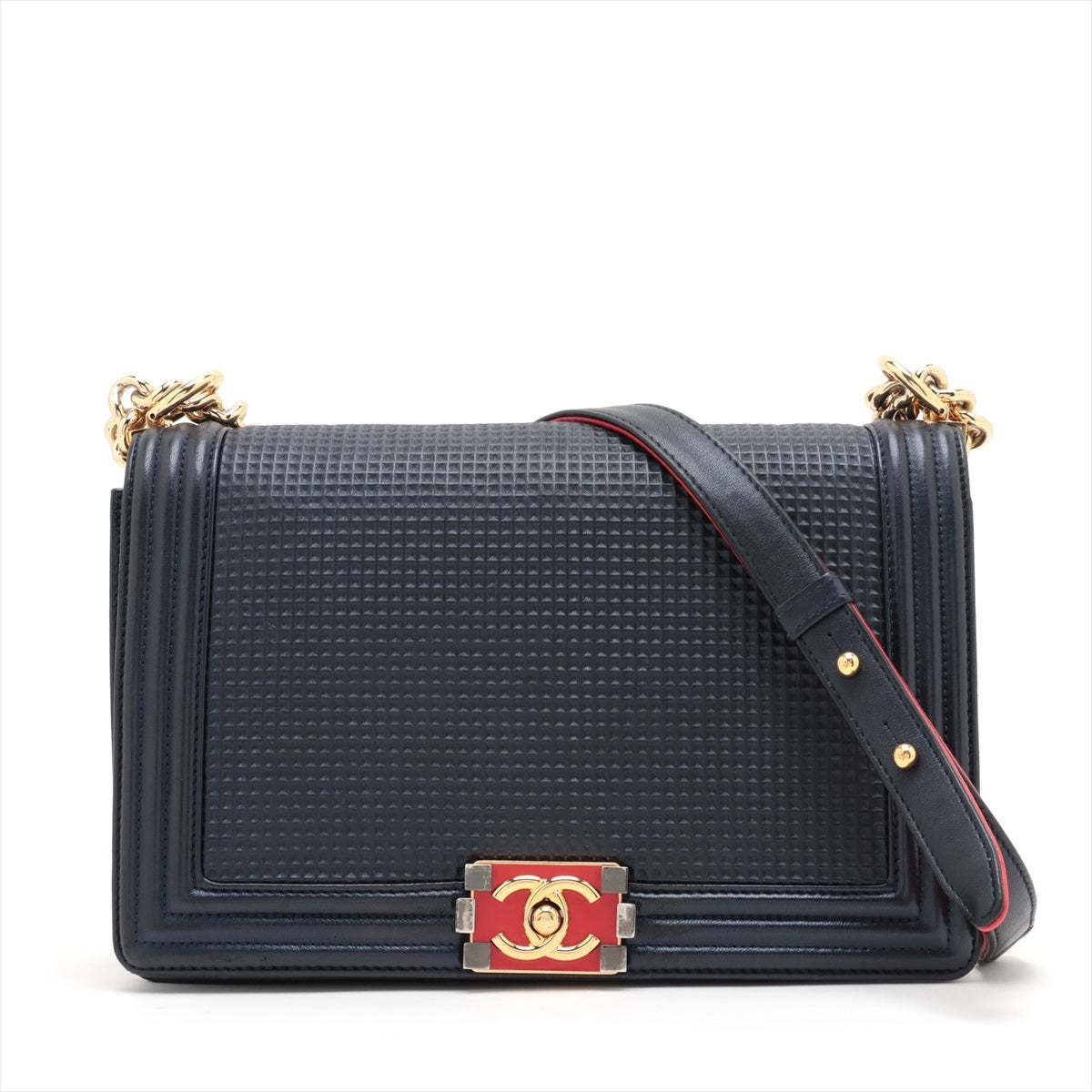 Chanel Boy Chanel Leather Chain Shoulder Bag Navy G 18th A92193