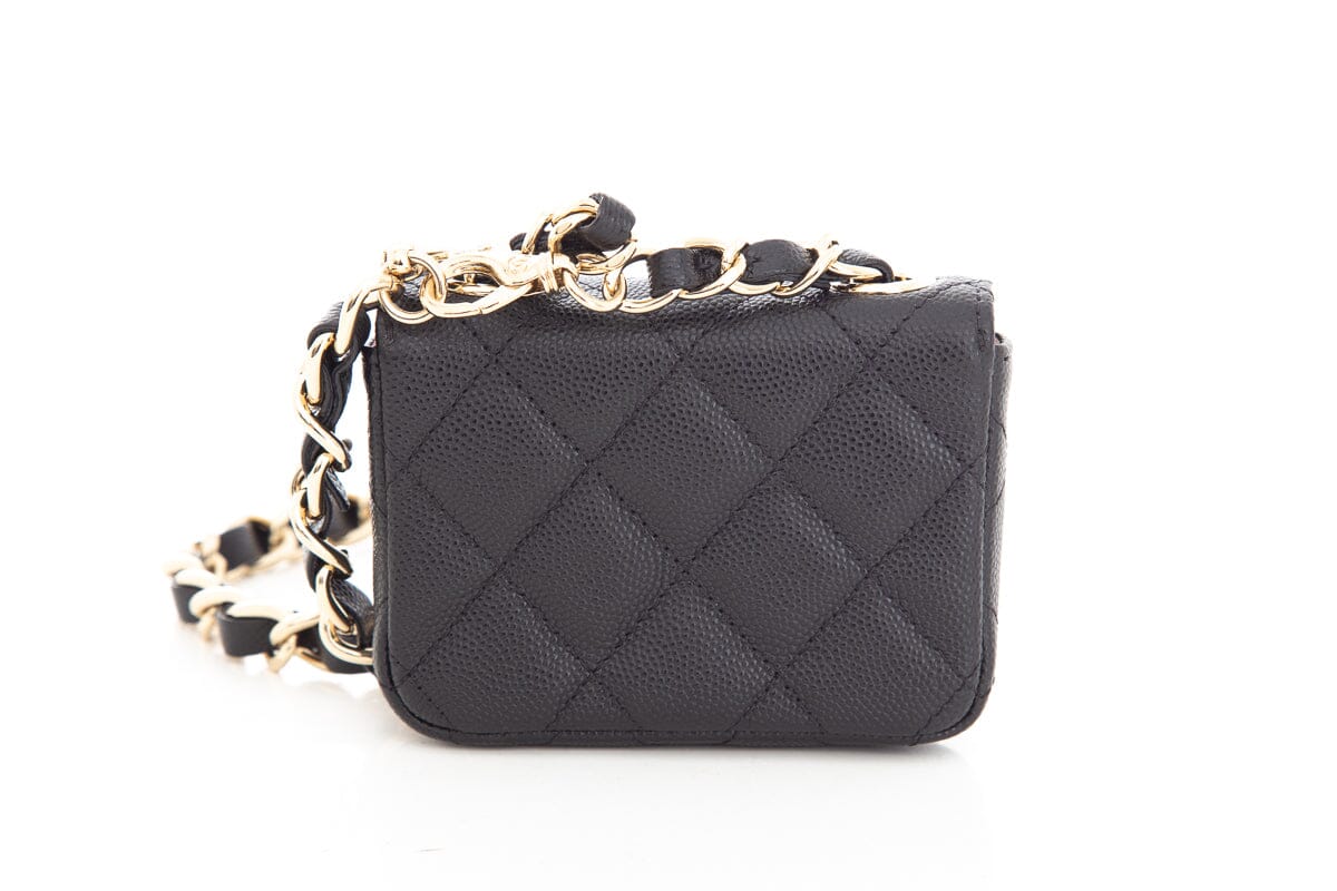 Chanel Black Flap Chain Caviar Quilted Waist Bag