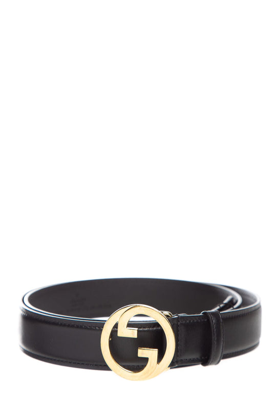 Gucci Black Interlocking G Logo Leather Belt SZ 95/38