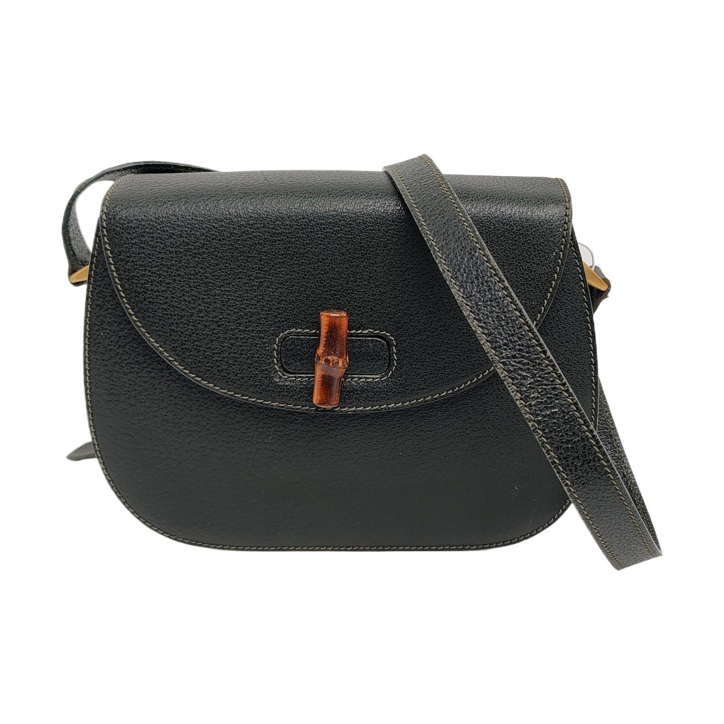 Gucci Bamboo 1947 Green Leather Medium Crossbody Bag